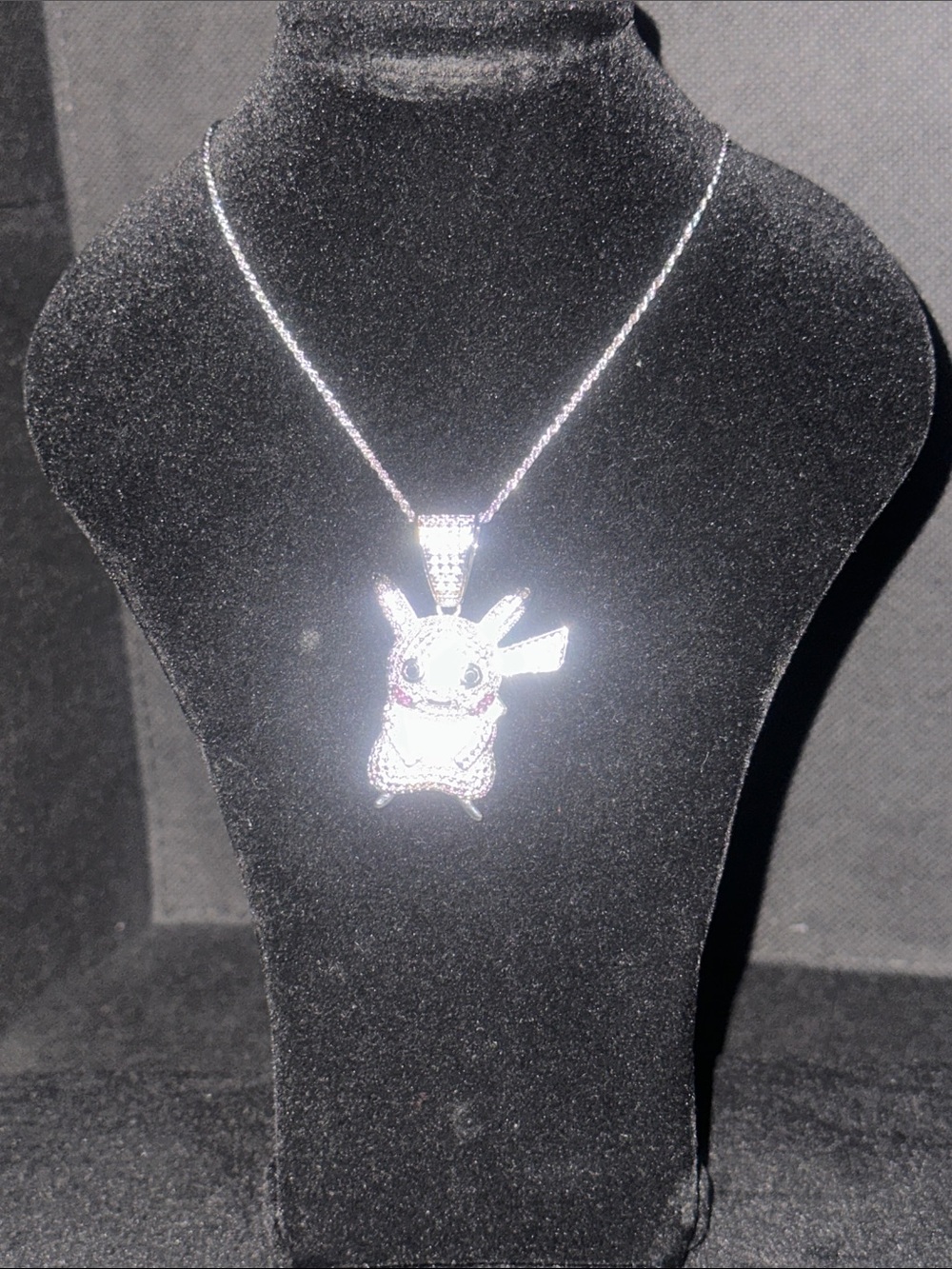 Silver Pikachu Pendant Necklace with Fuchsia Accents